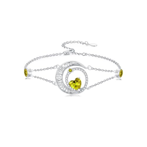 Image of Dorunmo 925 Sterling Silver Moon Heart Birthstone Anklet Bracelets for Women Best Mother's Day Birthday Jewelry for Wife Girlfriend Mom Her