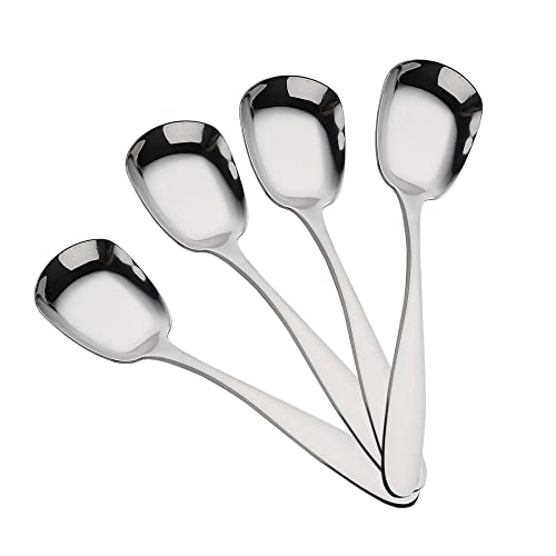 4 Pezzi Cucchiai Quadrati, 18,5 cm / 7.1inch, Cucchiaio da Minestra e Portata, In Acciaio Inox 410, per Case, Uffici, Ristoranti, Bar, Hotel (Argento)