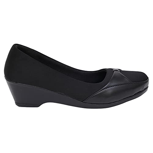 Image of XE Looks Women's Black Slip-On Wedge Bellies - Lightweight, Stylish Shoes with Soft Fabric Upper and Comfortable Cushioning Bellies for Girls & Women
