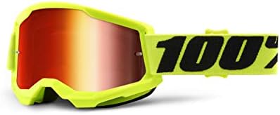 100% Strata 2 Motocross & Mountain Bike Goggles - MX and MTB Racing Protective Eyewear (Yellow - Mirror Red Lens)