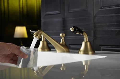 Mitigeur lavabo 3 trous à double commande précis noir et chrome - 6