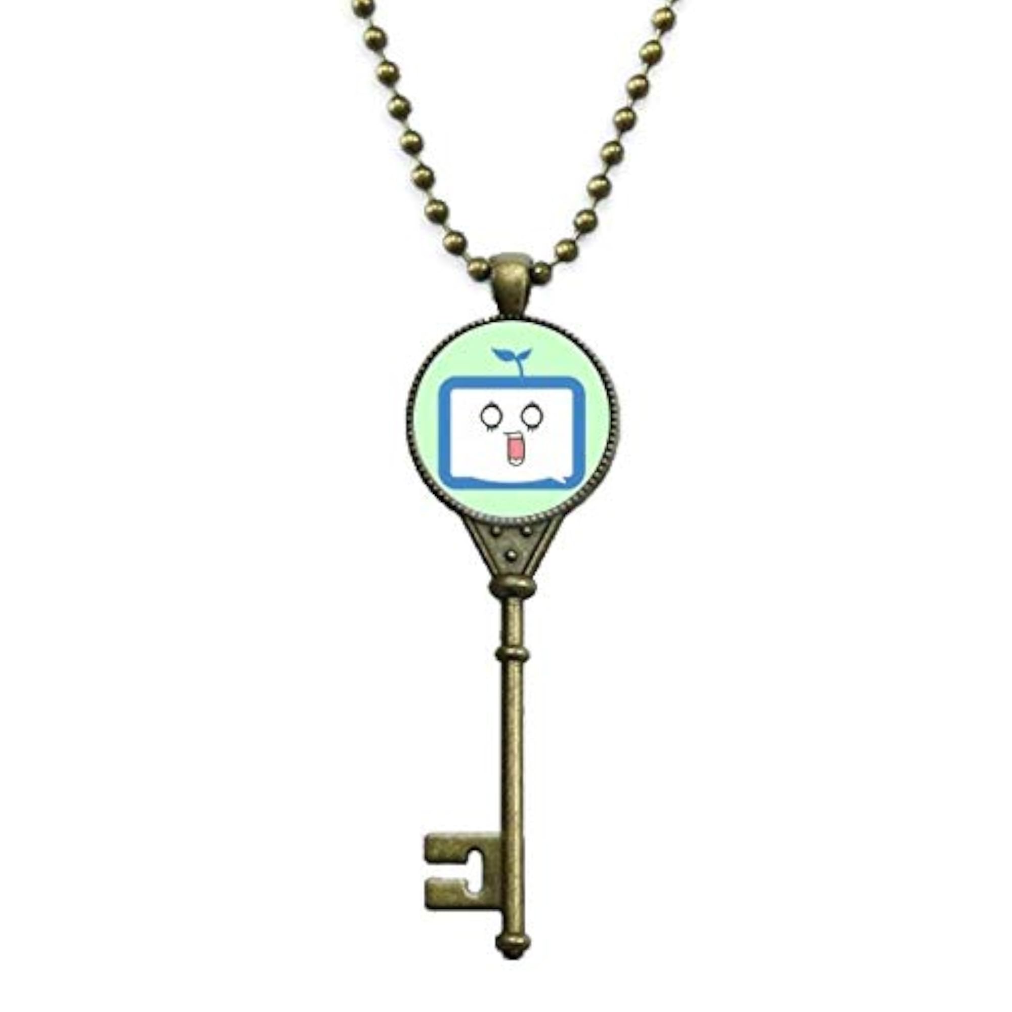 Small TV Face Original Key Necklace Pendant, Embellished Chain