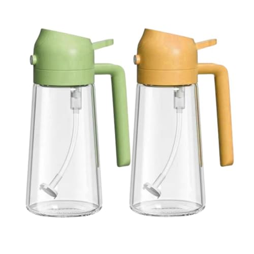 Kznifmk Dispensador de Aceite y Pulverizador de Aceite 2 en 1, Botella Dispensadora de Aceite de Vidrio de Aproximadamente 16 Oz para Cocina (2 Unidades) Verde y Naranja