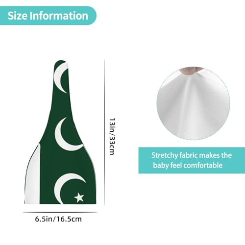 Flag of Pakistan Print Newborn Baby Hat, Soft Top Knotted Beanie Cap, Cute Infant Headwear for 0-6 Months Welcome Party Black4