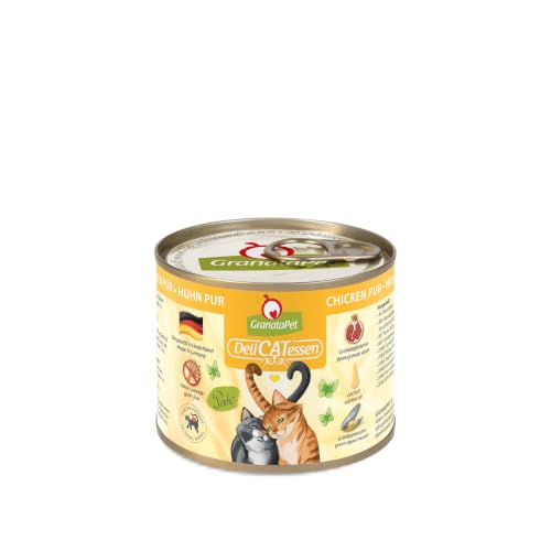 GranataPet DeliCatessen Huhn PUR, Nassfutter für Katzen, Futter ohne Getreide & ohne Zuckerzusätze, Katzenfutter mit hohem Fleischanteil & hochwertigen Ölen, 6 x 200 g