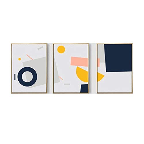 Peinture sur toile pour mur vide, poster géométrique nordique jaune et bleu 50x70cm sans cadre