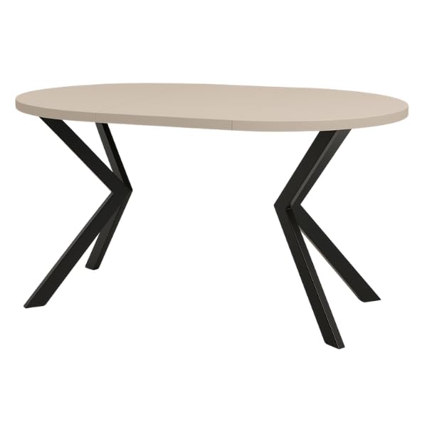 ENDO runder ausziehbarer Kaschmir Tisch mit Metallbeinen, Durchmesser Varianten von : 90 bis 220 cm (Kaschmir/Schwarz, 90/140 cm)