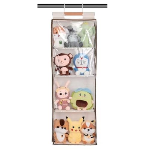 ateena ぬいぐるみ 収納 壁掛け ウォールポケット ほこりよけ ぬいぐるみ ディスプレイ 吊り下げ 省スペース (4段)