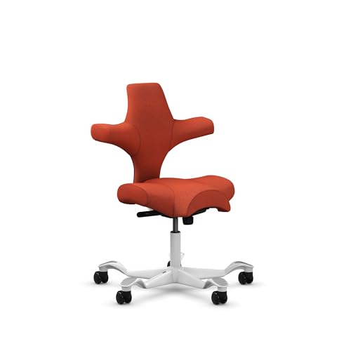 Image of HAG Capisco Standard Chair-White Frame-Upholstered Burnt Red