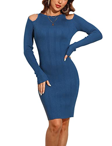 Image of Rocorose Women's Turtleneck Sweater Dress Long Sleeve Elasticity Ribbed Mini Bodycon Dresses