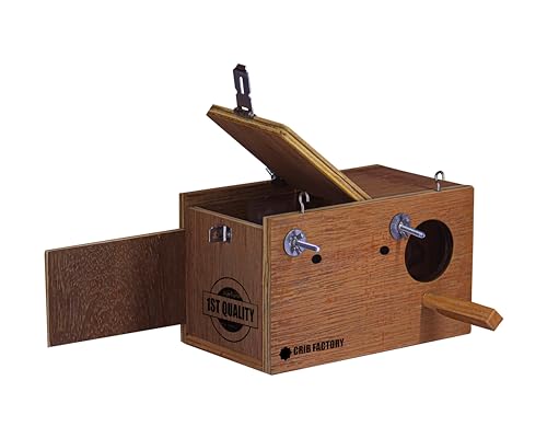 Image of CRIBFACTORY African Love Bird Breeding Box | Wooden Nesting Box for Birds | Durable Plywood | 10X6X6 INCH | Transparent Glass Window with Slider | Safe Non-Toxic | Easy to Mount | Aviary Nesting Box