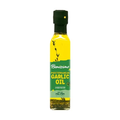 Benissimo Mediterranean Garlic Infused Oil, All Natural Gourmet Cooking Oil with Fragrant Mediterranean Herb Blend, Ideal for Dipping, Sautéing, Drizzling, 8.1 fl oz