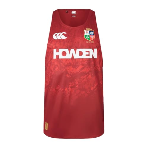 Image of Canterbury Men's British & Irish Lions Canterbury Superlight Singlet | Lightweight Rugby Vest | Breathable | Official British & Irish Lions Licensed Product Technical Vest, Red Dahlia, S