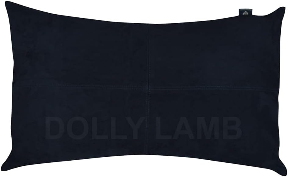D DOLLY LAMB Lambskin Sued Leather Pillow Cover - Sofa Cushion Case - Decorative Throw Rectangular Covers for Living Room & Bedroom, 14x22 Inches - Black Pack of 2