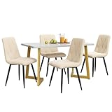 table chair set for hotel 【Conjunto de mesa y sillas de comedor】conjunto de mesa de cocina de 5 piezas para un look elegante,4 fantásticas sillas de cocina y una excelente mesa rectangular para realzar el estilo de su comedor. Podrá desayunar,almorzar o cenar con sus amigos o familiares en un atractivo conjunto de mesa de comedor.