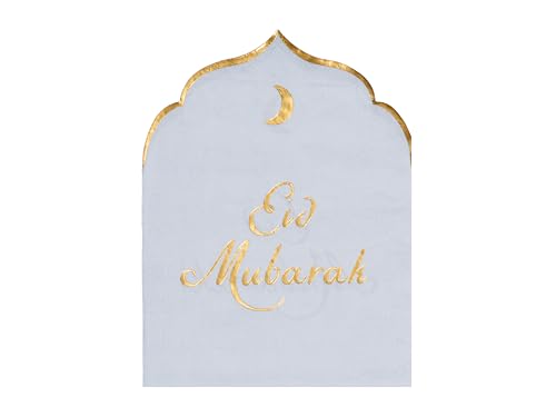 Serviettes Eid Mubarak 16x13,5 cm – Lot de 12 Serviettes Ramadan Décoration Table – Papier Blanc & Or Croissant Lune – Vaisselle Jetable Fête Eid al-Fitr – Décoration Islamique Table Aïd