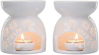 ComSaf Wax Melt Burners Essential Oil Burners Set of 2 - Flower Pattern, Lovely Aromatherapy Aroma Burner Ceramic Lamp Diffuser Candle Tealight Holder Home Bedroom Decor Christmas Housewarming Gift