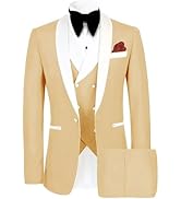 Wangyue Mens Tuxedo Suit for Men 3 Piece Suit Men Slim Fit Suits One Button Shawl Lapel Wedding S...