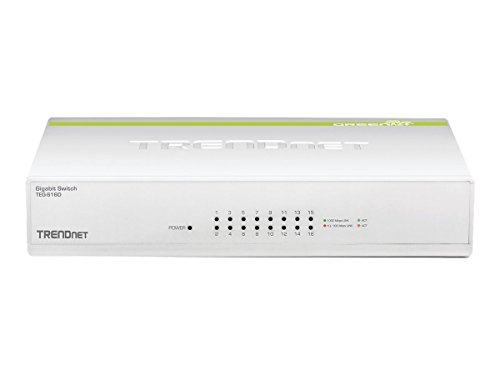 TRENDnet 16-Port Gigabit GREENnet Switch, Polycarbonate, QoS Prioritization, 32 Gbps Switching Fabric, Fanless, Plug and Play, Network Ethernet Switch, Jumbo Frame Support, White, TEG-S16D