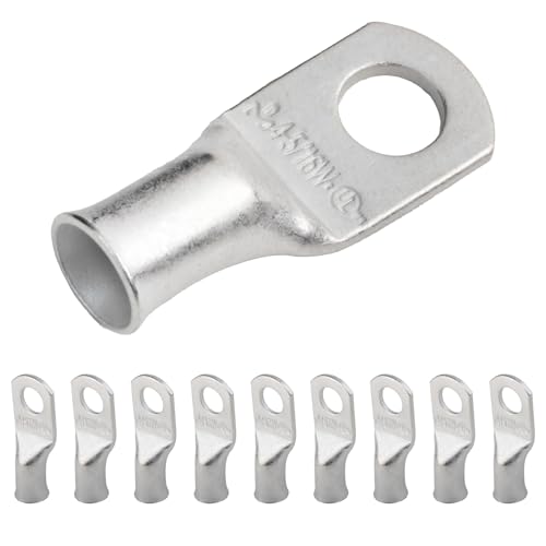 Image of SELTERM 10pcs 4 AWG-5 /16 inch Stud (Wide Pad) Marine Grade Tinned Copper Lugs