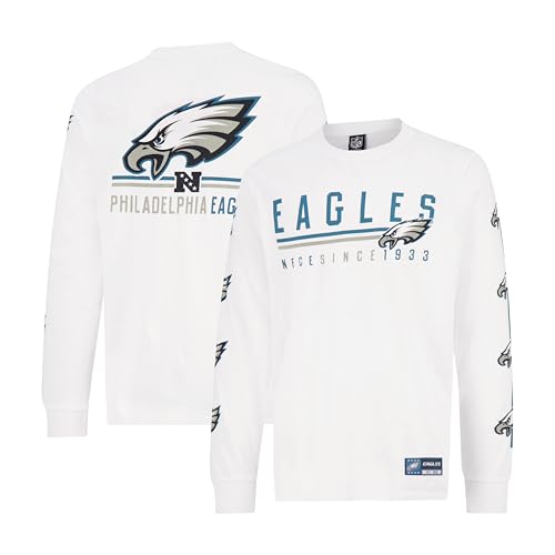 Ultra Game NFL Official Adults Super Soft Supreme Long Sleeve T-Shirt - Unisex Philadelphia Eagles White Updated Small