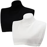 2 Pcs Dickey Fake Turtleneck Detachable Collars Mock Insert Half Blouse Dickey High Neck Warmer Faux Non Sleeve Turtleneck Cotton False Collar for Women Men Soft Winter Top Black, White