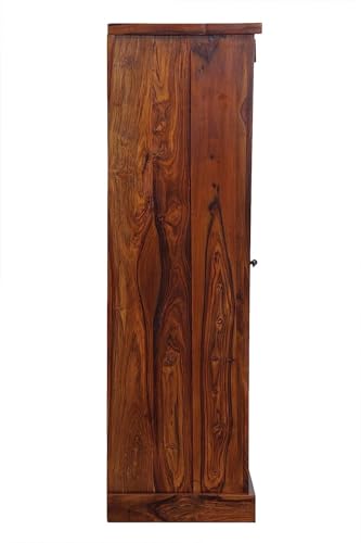 Image of Sheesham Wood Shoe Cabinet for Home | Solid Wood Shoe Rack with Door & Lock | Entryway & Hallway Storage Organizer | Natural Finish | Holds 15-18 Pairs | No Assembly Required