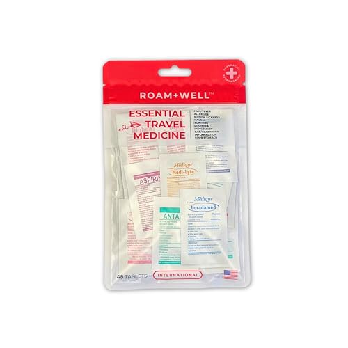 Roamwell Essential Travel Medicine Kit OTC Travel Medication TSA Approved (International | 48 Tablets)