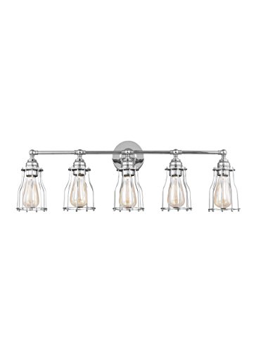 Feiss VS24005CH Calgary Industrial Vintage Wall Vanity Bath Lighting, Chrome, 5-Light (33"W x 11"H) 300watts