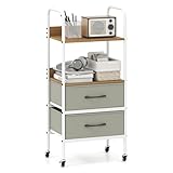 FANTASK Schubladenwagen Rollcontainer 3-stufig, Rollwagen mit 2 Stoffschubladen, Ablage & 4 Rollen, Metallrahmen für Zuhause & Büro, 30 x 43,5 x 96 cm