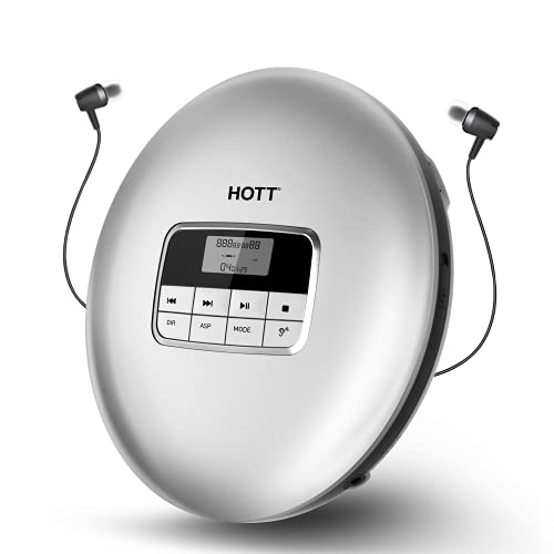 HOTT CD511 Portable CD Player, Personal Compact CD Player with Headphones, Anti-Skip Shockproof for Home Travel and Car, Small Music CD Walkman Discman with LCD Display for Adults Students Kids-Silver