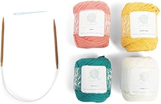 mindfulknits Beginners Knitting Kit with Knitting Needles, Yarn Needles & 100% Cotton Knitting Yarn (4)  Make Washcloths Tropical Beginners Basic Knitting Supplies Set for Relaxation & Stress Relief
