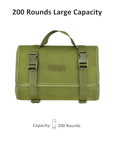 Gvita 200 Rounds Ammo Pouch for Bullets, Rifle Ammo Carrier Pistol Cartridege Holder, Foldable Ammo Wallet Bullet Holder Ammunition Case, Tactical Ammo Bag for .38 .357 .410 45-70 30-30 9mm (Green)
