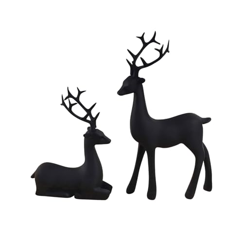 Deko Rentier Figuren Set 2-TLG Schwarz 20cm | Elegante Harz-Figuren...