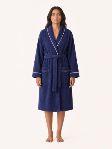 Image of RANGOLI Sunshine 100% Cotton Bathrobes For Women, 500 GSM Free Size Bath Robe With Rope,Ultra-soft, Lightweight & Highly Absorbent Luxurious Bath Gown /Bath Robe