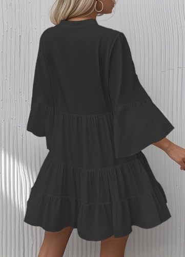 Image of Opemiby Summer Dresses for Women 2026 Flowy Ruffle 3 /4 Sleeve V Neck Tiered Casual Babydoll Boho Beach Mini Dress