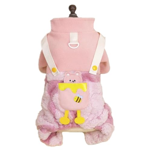 AttRex 犬服 秋冬 つなぎ ロンパース ボア ふわふわ コート 小中型犬 あたたかい 防寒 ドッグウェア 可愛い パーカー 四つの足 子犬 猫 チワワ洋服 散歩 Dリング付き (XL,ピンク)