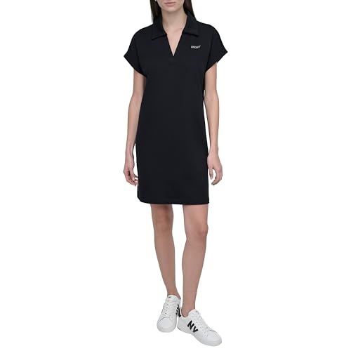 DKNY womens Studded Logo Short Sleeve Collared V-neck T-shirt Dress2