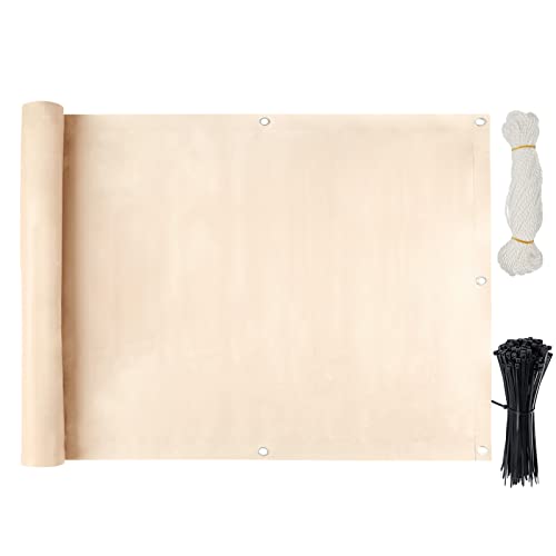 Bettizia PVC Balkon Sichtschutz Ohne Bohren, Balkonverkleidung Wind- und UV-Schutz, 450g/m², Mit Nylon Kabelbinder und Kordel, 100% Polyester, für Balkongeländer, Terrasse & Garten, 0.75m*6m, Beige Cover