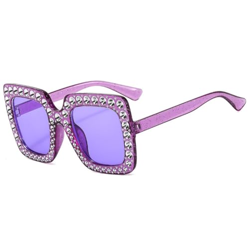 IKANOO Oversized Crystal Sunglasses for Women Square Thick Frame Bling Rhinestone Sparkling Glasses