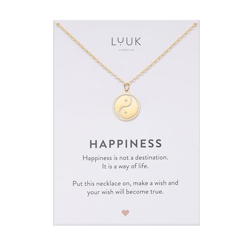 LUUK LIFESTYLE Collier avec pendentif Yin Yang, longueur de chaîne réglable, 50cm, porte-bonheur chinois et talisman asiatique, acier inoxydable durable, or
