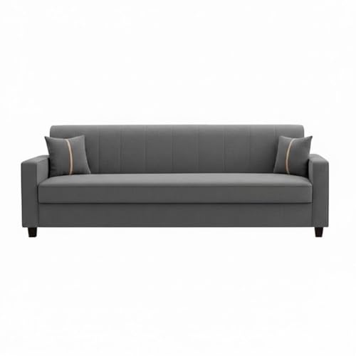 Image of FURNY Homeoy 5 Seater Fabric 3+2 Sofa Set (Dark Grey) with Premium Velvet Finish | Durable Comfort | Ideal for Living Room