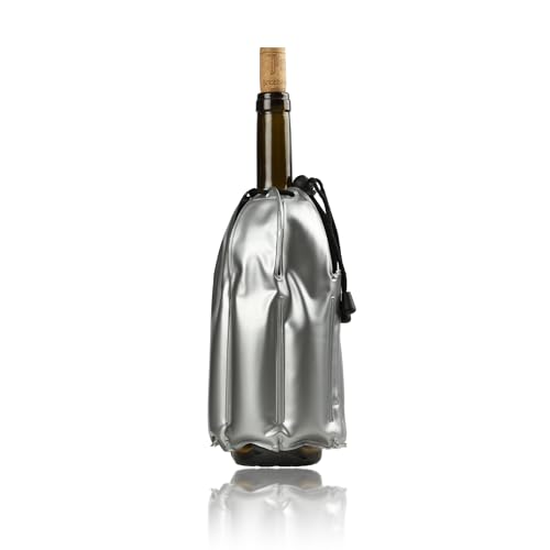 H HANSEL HOME Enfriador de Botellas de Vino con Gel - Rápido y Fácil, PVC Color Plata, Diámetro 11cm, Altura 21.5cm, Banda Elástica, 1 unidad