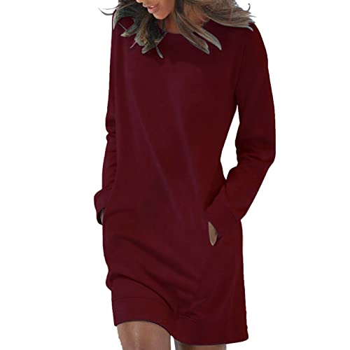 Generisch Winterkleid Damen Lang Elegant Langarm Warm Midi Pulloverkleid Winter Pullikleid Knielang Casual Tunika Kleid Herbst Festlich Crewneck...
