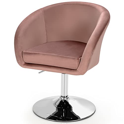 COSTWAY Chaise d'appoint Pivotante en Velours Moderne, Fauteuil de Bureau réglable en Hauteur Éponge Élastique, Base Galvanisée Charge 125kg (Rose)