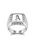 Zysta Personalized Signet Rings for Men Stainless Steel Engraved Ring Custom Initial Rings Mens Ring Customized Letter Memorial Gifts for Him Dad Father Husband Silver Size 11
