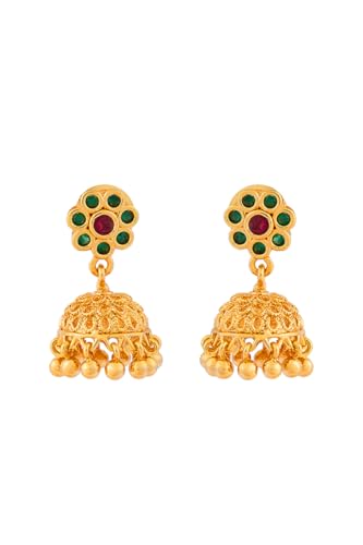Image of Radha's Creations brass Ruby Emerald stud earrings one gram gold for women and girls one gram gold