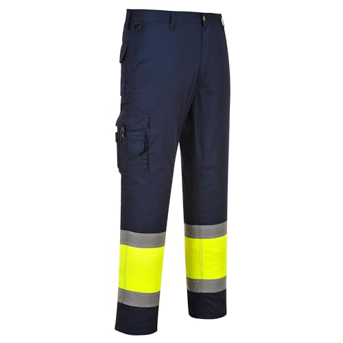 Portwest Hi-Vis Two Tone Combat Trouser, Size: M, Colour: Yellow/Navy, E049YNRM