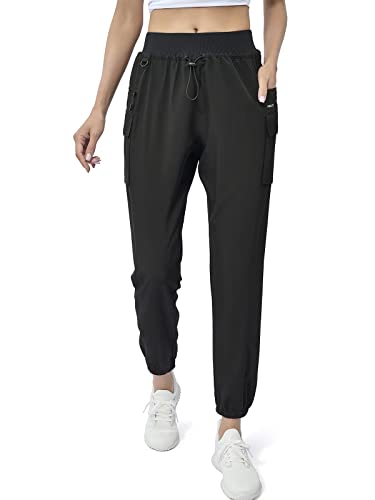 Meloo Women's Hiking Cargo Joggers - Lightweight Quick Dry Athletic Track Pants Workout Lounge Casual Outdoor Black M #TOP1