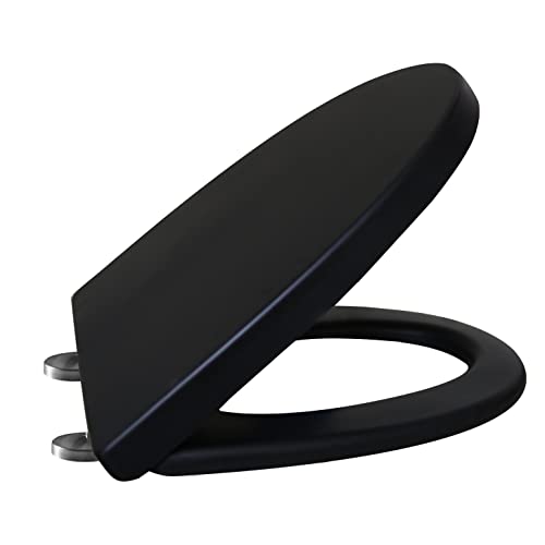 WinZo UF040B Elongated Toilet Seat Matte Black, UF Soft Closing Top Installation Seat Cover